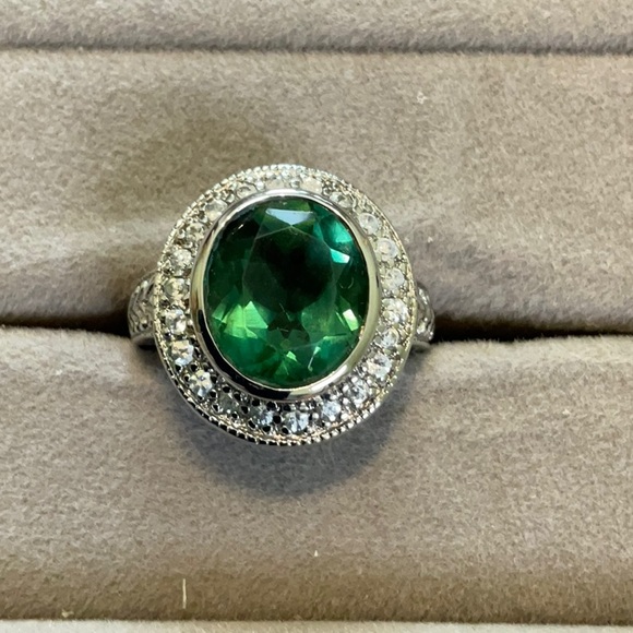 Technibond Jewelry - Green Stone Sterling Silver Statement Ring